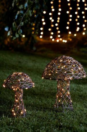 goblincore aesthetic، set of 2 rattan mushroom garden decoration Figures، lights4fun. جوبلينكور استاتيك